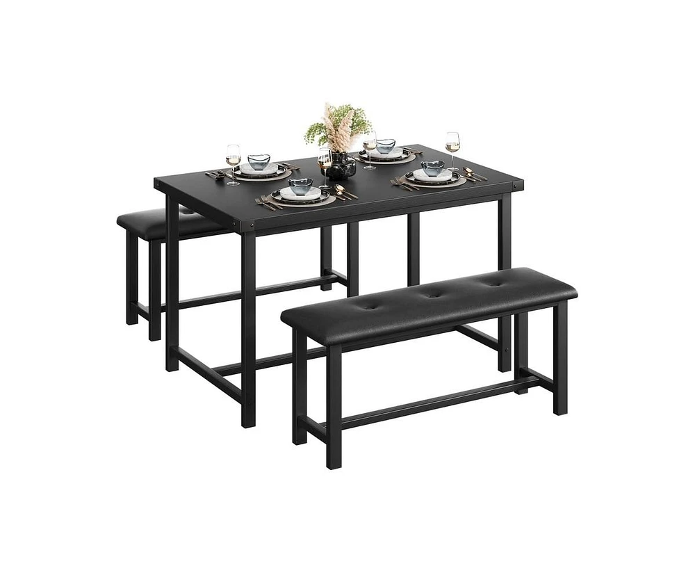 gaomon Dining Table Set for 4, Kitchen with 2 Upholstered Benches, 3 Piece Room Set, Rectangular Space Saving