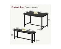 gaomon Dining Table Set for 4, Kitchen with 2 Upholstered Benches, 3 Piece Room Set, Rectangular Space Saving