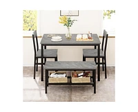gaomon Dining Table Set for 4, Modern Kitchen Table with Bench and Chairs, 4 Piece Dining Room Table with Storage Rack for Small Spaces