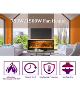 Skonyon 50 Inch Recessed Electric Insert Wall Mounted Fireplace with Adjustable Brightness