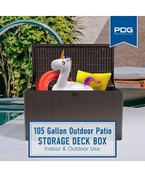 Plastic Development Group 105 Gallon Outdoor Patio Storage Deck Box, Driftwood