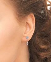 Macy's Blue Topaz (1/4 ct. t.w.) & Lab Grown White Sapphire (1-1/2 ct. t.w.) Flower Front-to-Back Earrings in Sterling Silver