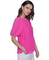 Karl Lagerfeld Paris Women's Puff Sleeve Pleated Top