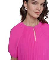 Karl Lagerfeld Paris Women's Puff Sleeve Pleated Top