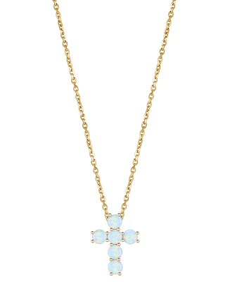 Lab Grown Sapphire Cross 18" Pendant Necklace (3/4 ct. t.w.) 10k White Gold (Also Ruby, Pink Sapphire, & Opal)