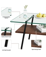 Slickblue Modern Rectangle Coffee Table with Tempered Glass Top and Metal Legs for Living Room