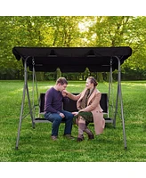 Slickblue 3-Person Outdoor Swing Chair with Adjustable Canopy Hammock Seat for Patio, Porch, and Garden