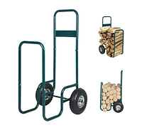 Slickblue Portable Log Rack with Wheels - Rolling Firewood Cart for Easy Backyard Transport