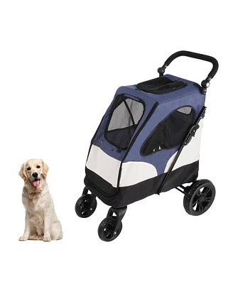 Slickblue Foldable Dog Stroller - Pet Gear Carrier with Adjustable Handle & Mesh Window