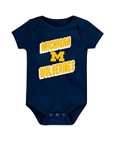 Outerstuff Newborn Navy Michigan Wolverines Sunday Comics 3-Pack Bodysuit Set