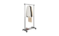 Slickblue Vertical & Horizontal Stretching Clothes Rack with Shoe Shelf - Single-Bar Design
