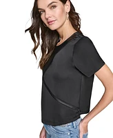 Karl Lagerfeld Paris Women's Faux-Leather Accented Short-Sleeve Top