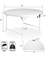 Slickblue White Outdoor Folding Table 65" Diameter - Round Plastic Dining Table for Patio