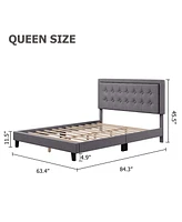 gaomon Queen Bed Frame with Adjustable Linen Button Tufted Headboard