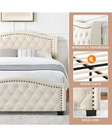 gaomon King Bed Upholstered Platform Frame with Tall Headboard 47.2"