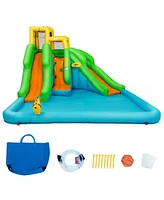 Gymax Kids Inflatable Water Park Bounce House 2 Slide w/Climbing Wall