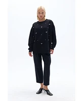 Nocturne Women's Oversized Sweatshirt with Metallic Accessory Details