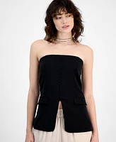 Bar Iii Women's Strapless Button-Front Corset Vest Top, Exclusively at Macy's