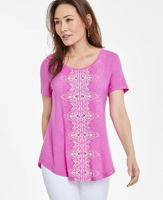 Jm Collection Women's Printed Scoop-Neck T-Shirt, Created for Macy's