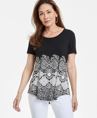 Jm Collection Petite Printed Short-Sleeve Top, Exclusively at Macy's