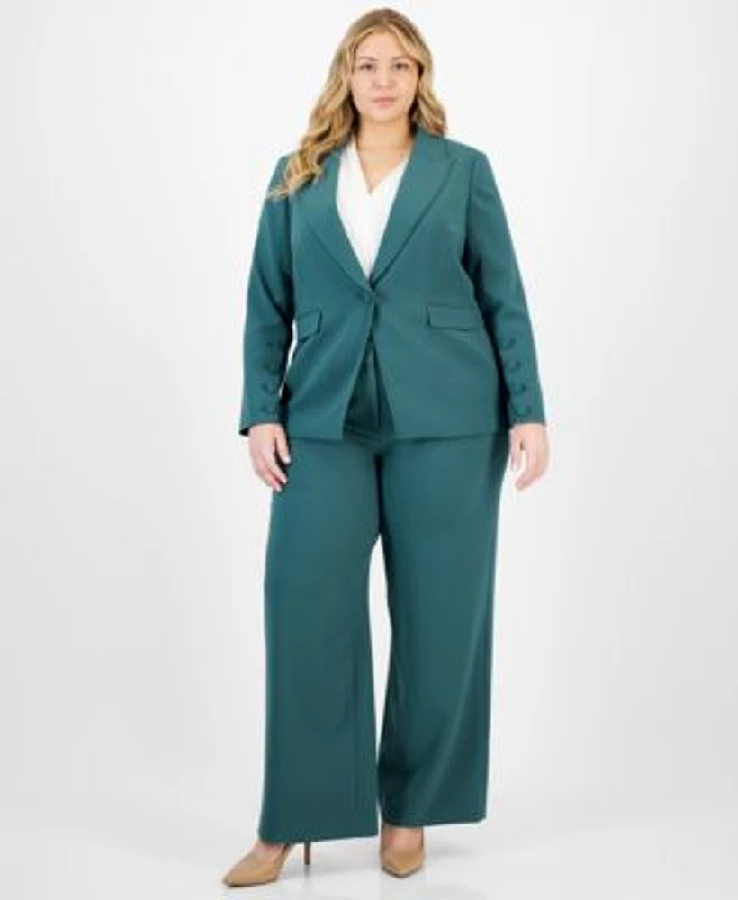 Tahari Asl Plus Size Long Sleeve One Button Blazer Sailor Tie Neck Blouse Mid Rise Wide Leg Pants