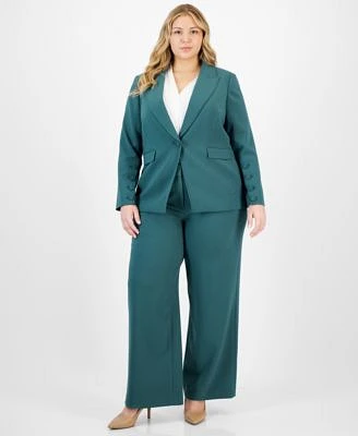 Tahari Asl Plus Size Long Sleeve One Button Blazer Sailor Tie Neck Blouse Mid Rise Wide Leg Pants