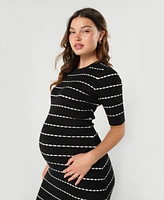 Marion Maternity Knee Length Striped Cotton Knit Nursing Sweater Dress