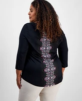 Jm Collection Plus Printed 3/4 Sleeve Top, Exclusively at Macy's