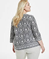 Jm Collection Plus Printed Jacquard Top, Exclusively at Macy's