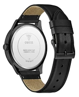 Guess Men's Analog Black Genuine Leather Watch, 44mm