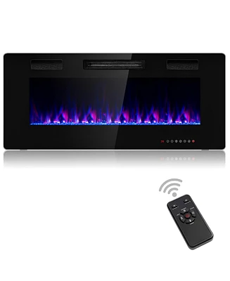 Skonyon 42 Inch Recessed Ultra Thin Electric Fireplace with Timer