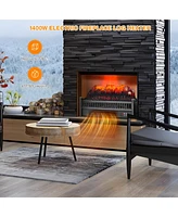 Skonyon 1400W Electric Fireplace Log Heater with Adjustable Flame Brightness-Black