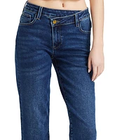 Bayeas Women's Mid Rise Cross Over Straight Leg Jeans