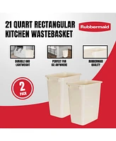 Rubbermaid 21 Quart Rectangular Kitchen Wastebasket Trash Can, Bisque (2 Pack)