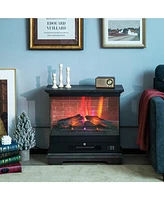 Sugift 27 Inch Freestanding Electric Fireplace with 3-Level Vivid Flame Thermostat-Black