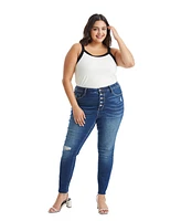 Bayeas Plus Size High Rise Button Fly Skinny Jeans