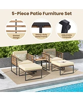 Givimo 5 Piece Outdoor Furniture Set Acacia Wood Chair Set with Ottomans and Coffee Table