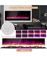 Skonyon 60 Inch Wall Mounted Recessed Electric Fireplace with Decorative Crystal and Log