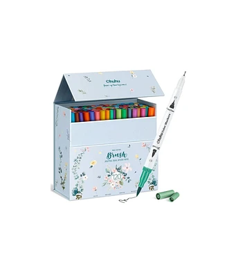 Ohuhu Maui 120ct Brush/Fineliner Dual Tip Water Based Color Markers with White Marker Holder Y30-80600-25