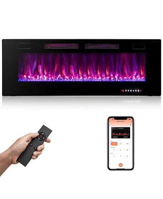 Skonyon 50 Inch Ultra-Thin Electric Fireplace with Decorative Crystals