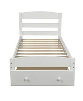 Slickblue Twin Platform Bed Frame with Storage Drawer - Wood Slat Support, No Box Spring Needed