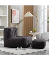 The Pop Home Fluffy Bean Bag Chair with Ottoman, Super Soft Lazy Sofa for Living Room-The