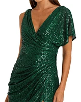 Mac Duggal Women's Sequined Asymmetrical Draped Trumpet Gown