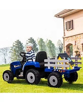 Slickblue 12V Kids Electric Tractor Battery-Powered Ride-On Toy with Detachable Large Trailer for Ages 3+