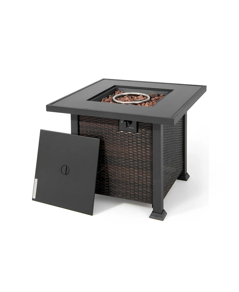 Sugift 32 Inch Square Propane Fire Pit Table with Lava Rocks Cover