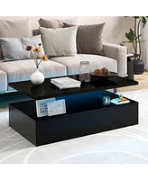 Gymax Led Coffee Table 2-Tier High Glossy with Adjustable Light & Remote Control White