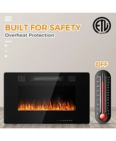 Sugift 30-Inch Recessed Ultra Thin Electric Fireplace Heater with Glass Appearance