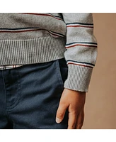 Hope & Henry Boys Organic Long Sleeve Shawl Collar Sweater with Engineered Stripe