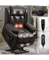 Boyel Living Electric Medium Genuine Leather Power Lift Recliner Chair with 8-Point Vibration Massage and Lumbar Heating