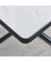 Slickblue Minimalist Square Coffee Table Metal Frame with Sintered Stone Top
